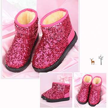 techcity Boys Girls Winter Warm Snow Boots Sequin Fur Lined Waterproof Boot Glitter Princess Outdoor...