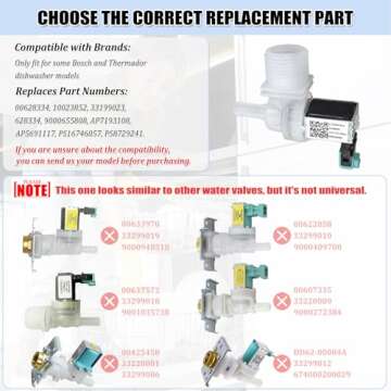 00628334 Dishwasher Water Inlet Valve 10023852 for Bosch/Thermador Dishwasher Water Valve Replacement Parts 33199023, 628334, 9000655808