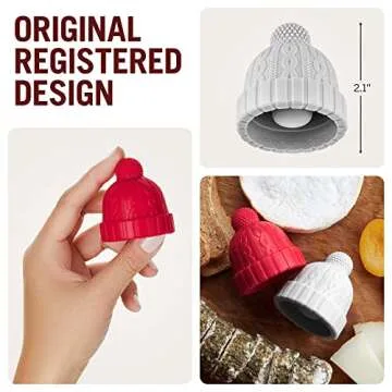 Beanie Cap Decorative Silicone Bottle Stopper in a Gift Box, Set of Two, Novelty Cork, Beverage and Wine Keeper, Champagne Bottle stoppers (Red & Grey)