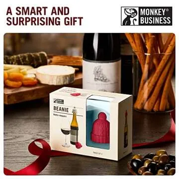 Beanie Cap Decorative Silicone Bottle Stopper in a Gift Box, Set of Two, Novelty Cork, Beverage and Wine Keeper, Champagne Bottle stoppers (Red & Grey)
