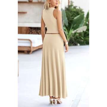 PRETTYGARDEN Women's 2 Piece Maxi Skirt Sets Casual Summer Knit Cropped Tank Top High Waisted Long S...