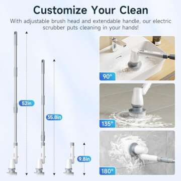 Yadea Electric Spin Scrubber, Shower Scrubber with 3 Adjustable Head Angle, Extension Long Handle an...