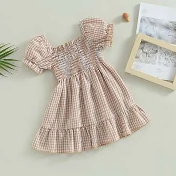 MERSARIPHY Toddler Baby Girl Dress Cotton Linen Baby Dress Sleeveless Sundress Girls Summer Clothes (Khaki Plaid, 2-3 Years)
