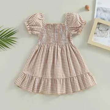 MERSARIPHY Toddler Baby Girl Dress Cotton Linen Baby Dress Sleeveless Sundress Girls Summer Clothes (Khaki Plaid, 2-3 Years)