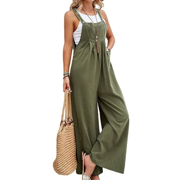 IDEALSANXUN Wide Leg Overalls for Womens Casual Cotton Linen Baggy Loose Maternity Summer Beach Jump...