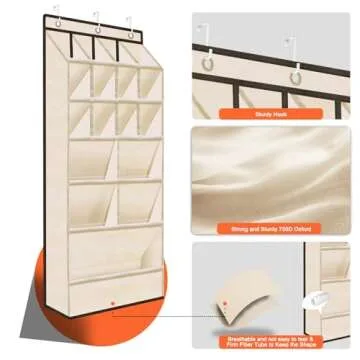 YOKMIVEM Over the Door Shoe Organizers with Large Pocket, Hanging Shoe Rack Back of Door, Shoe Holder for Closet Storage Shoe Rack, Dorm and Narrow Shoe Rack up to 20+ Pairs Shoes