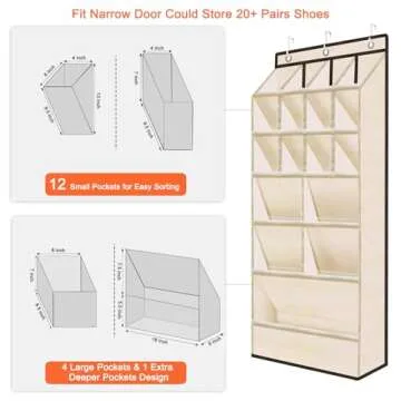 YOKMIVEM Over the Door Shoe Organizers with Large Pocket, Hanging Shoe Rack Back of Door, Shoe Holder for Closet Storage Shoe Rack, Dorm and Narrow Shoe Rack up to 20+ Pairs Shoes