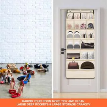 YOKMIVEM Over the Door Shoe Organizers with Large Pocket, Hanging Shoe Rack Back of Door, Shoe Holder for Closet Storage Shoe Rack, Dorm and Narrow Shoe Rack up to 20+ Pairs Shoes