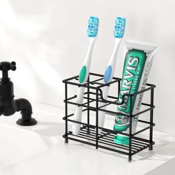 HBlife Small Toothbrush Holder for Bathroom, 5 Slots Black Stainless Steel Bathroom Accessories Orga...