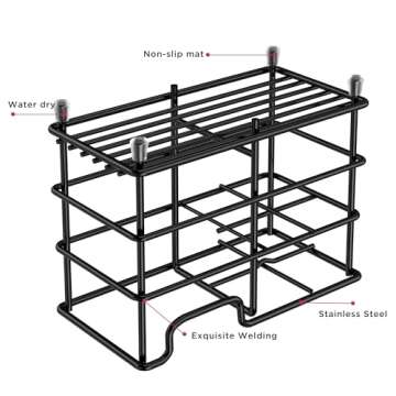 HBlife Small Toothbrush Holder for Bathroom, 5 Slots Black Stainless Steel Bathroom Accessories Organizer for Small Spaces