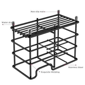 HBlife Small Toothbrush Holder for Bathroom, 5 Slots Black Stainless Steel Bathroom Accessories Organizer for Small Spaces