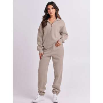 ANRABESS Women 2 Piece Outfits Sweatsuit Oversized Half Zip Sweatshirt Jogger Sweatpants Tracksuit Lounge Set 2024 Clothes Medium