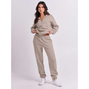 ANRABESS Women 2 Piece Outfits Sweatsuit Oversized Half Zip Sweatshirt Jogger Sweatpants Tracksuit Lounge Set 2024 Clothes Medium