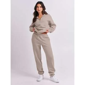 ANRABESS Women 2 Piece Outfits Sweatsuit Oversized Half Zip Sweatshirt Jogger Sweatpants Tracksuit Lounge Set 2024 Clothes Medium