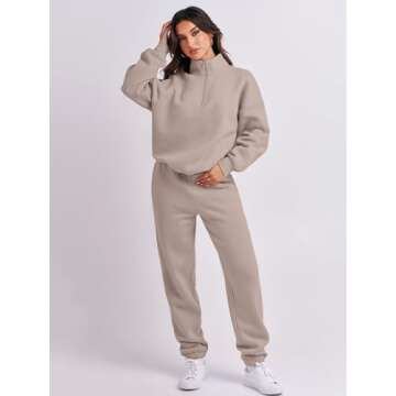 ANRABESS Women 2 Piece Outfits Sweatsuit Oversized Half Zip Sweatshirt Jogger Sweatpants Tracksuit Lounge Set 2024 Clothes Medium