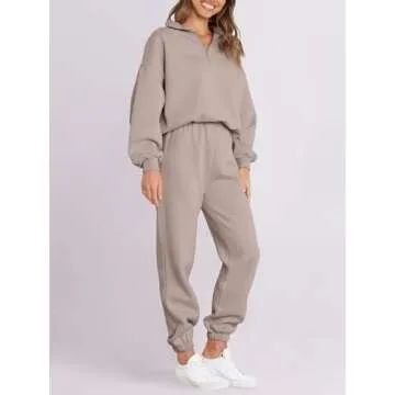 ANRABESS Women 2 Piece Outfits Sweatsuit Oversized Half Zip Sweatshirt Jogger Sweatpants Tracksuit Lounge Set 2024 Clothes Medium
