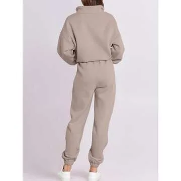 ANRABESS Women 2 Piece Outfits Sweatsuit Oversized Half Zip Sweatshirt Jogger Sweatpants Tracksuit Lounge Set 2024 Clothes Medium