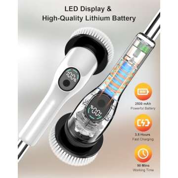 Electric Spin Scrubber, 2024 Upgrade Cordless Shower Scrubber with 8 Replaceable Brush Heads and 3 Adjustable Speeds, LED Display and Extension Handle,Power Cleaning Brush for Bathroom Tub Grout Floor