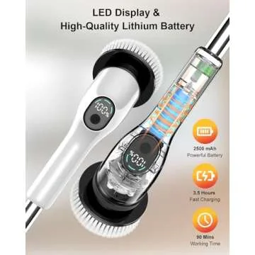 Electric Spin Scrubber, 2024 Upgrade Cordless Shower Scrubber with 8 Replaceable Brush Heads and 3 Adjustable Speeds, LED Display and Extension Handle,Power Cleaning Brush for Bathroom Tub Grout Floor