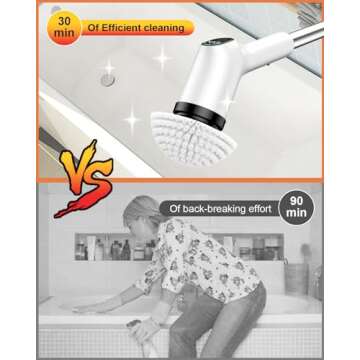 Electric Spin Scrubber, 2024 Upgrade Cordless Shower Scrubber with 8 Replaceable Brush Heads and 3 Adjustable Speeds, LED Display and Extension Handle,Power Cleaning Brush for Bathroom Tub Grout Floor