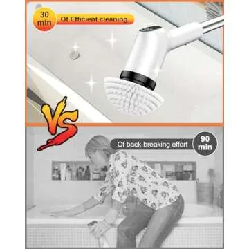 Electric Spin Scrubber, 2024 Upgrade Cordless Shower Scrubber with 8 Replaceable Brush Heads and 3 Adjustable Speeds, LED Display and Extension Handle,Power Cleaning Brush for Bathroom Tub Grout Floor