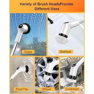 Electric Spin Scrubber, 2024 Upgrade Cordless Shower Scrubber with 8 Replaceable Brush Heads and 3 Adjustable Speeds, LED Display and Extension Handle,Power Cleaning Brush for Bathroom Tub Grout Floor