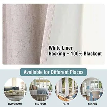 H.VERSAILTEX Linen 100% Blackout Curtains for Bedroom Full Light Blocking Curtains, Textured Window Curtains for Living Room 84 inch Grommet, Energy Efficient Curtains White Liner(2 Panels, Natural)