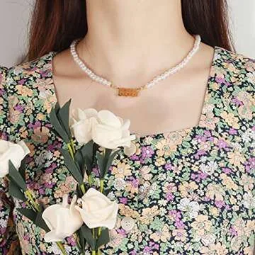 Gold Angel Number Necklace for Women,Pearl Choker Necklace 111 222 333 444 555 777 888 999 Pendant Lucky Number Choker Jewelry Gold Plated Dainty Pendants Choker for Women(0)