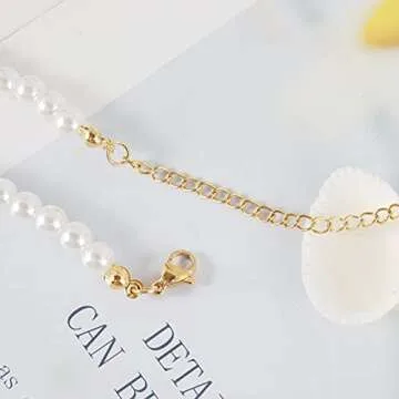 Gold Angel Number Necklace for Women,Pearl Choker Necklace 111 222 333 444 555 777 888 999 Pendant Lucky Number Choker Jewelry Gold Plated Dainty Pendants Choker for Women(0)
