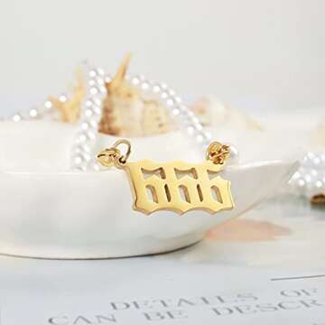 Gold Angel Number Necklace for Women,Pearl Choker Necklace 111 222 333 444 555 777 888 999 Pendant Lucky Number Choker Jewelry Gold Plated Dainty Pendants Choker for Women(0)