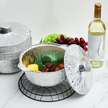 Ziliny 12 Pcs Disposable Aluminum Pot with Lid Round Foil Pans Disposable Cookware Food Container for Vacation Trips Camping Baking Heating Cooking (74.4 oz)