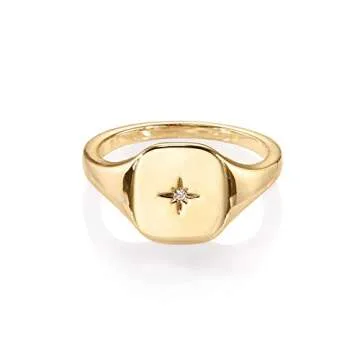 PAVOI 14K Gold Plated Signet Ring for Women | Bold Stackable Ring (Yellow Gold, 8)
