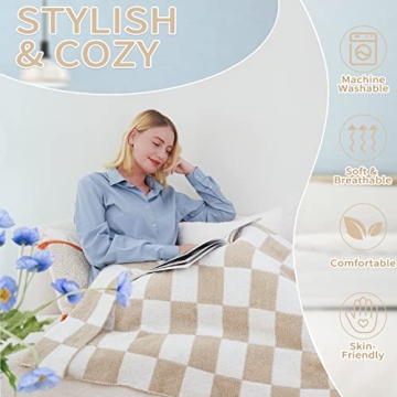 QQP Checkered Throw Blanket Soft Reversible Microfiber Cozy