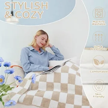 QQP Checkered Throw Blanket Soft Reversible Microfiber Cozy