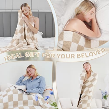 QQP Checkered Throw Blanket Soft Reversible Microfiber Cozy