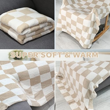 QQP Checkered Throw Blanket Soft Reversible Microfiber Cozy