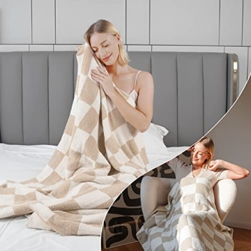 QQP Checkered Throw Blanket Soft Reversible Microfiber Cozy