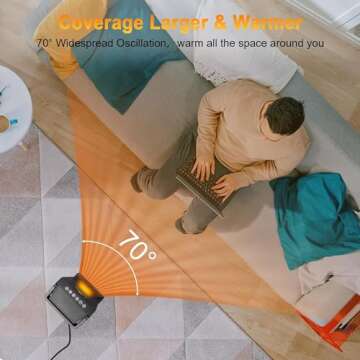 Space Heater, 1500W Portable Electric Space Heaters indoor with Thermostat, LED Display, 70° Oscillation, 12H Timer, PTC Fast Heating Ceramic Heater, Safety Protection, Remote for Office Bedroom Home