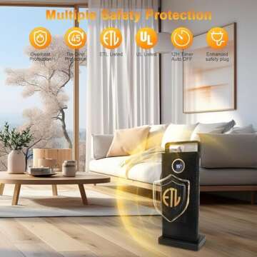 Space Heater, 1500W Portable Electric Space Heaters indoor with Thermostat, LED Display, 70° Oscillation, 12H Timer, PTC Fast Heating Ceramic Heater, Safety Protection, Remote for Office Bedroom Home
