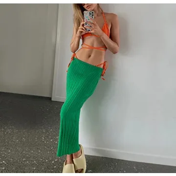 Stylish Meladyan High Waist Knit Long Maxi Skirt for Summer