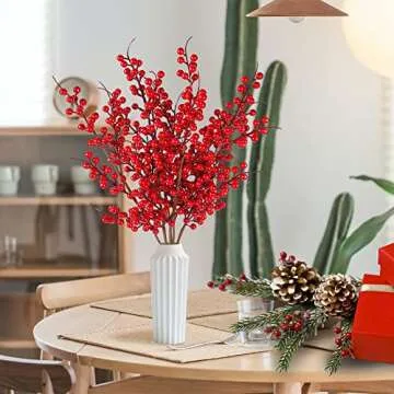Sggvecsy 6 Pack Artificial Red Berry Stems for Festive Decor