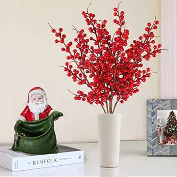 Sggvecsy 6 Pack Artificial Red Berry Stems for Festive Decor