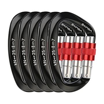 XINDA Screwgate Locking Carabiner Clip Set - 5 Heavy Duty Carabiners for Climbing and Outdoor Advent...