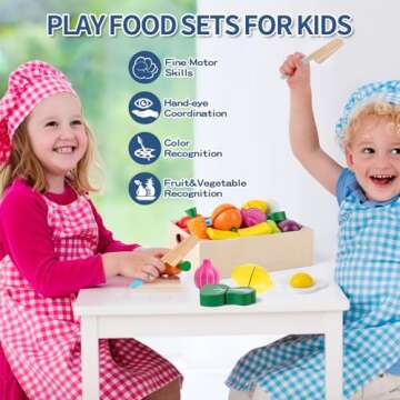 32 Pcs Wooden Play Food Set for Fun and Learning