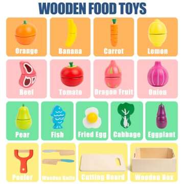 32 Pcs Wooden Play Food Set for Fun and Learning
