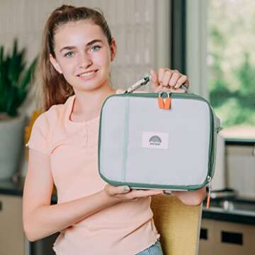 uninni Mint Insulated Lunch box for Kids - Age 3+ with Leak-Resistant Storage, Mesh Pocket, Removabl...