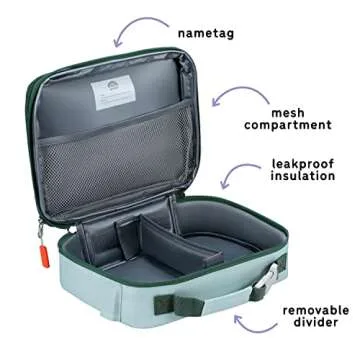 uninni Mint Insulated Lunch box for Kids - Age 3+ with Leak-Resistant Storage, Mesh Pocket, Removable Divider for Snacks, Sandwiches and Drinks, BPA-Free Food-Grade lunch bag kids, Girls and Boys