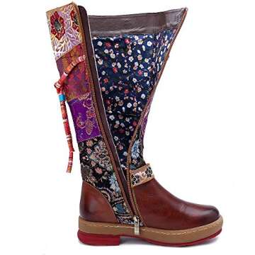 CrazycatZ Womens Knee High Boots Leather Block Heel Long Bootie Exotic Pattern (10 US, BROWN-B)