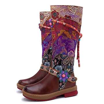 CrazycatZ Womens Knee High Boots Leather Block Heel Long Bootie Exotic Pattern (10 US, BROWN-B)