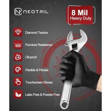 NEOTRIL 8 Mil Heavy Duty Disposable Nitrile Gloves with Raised Diamond Texture Grip Rubber Gloves, L...
